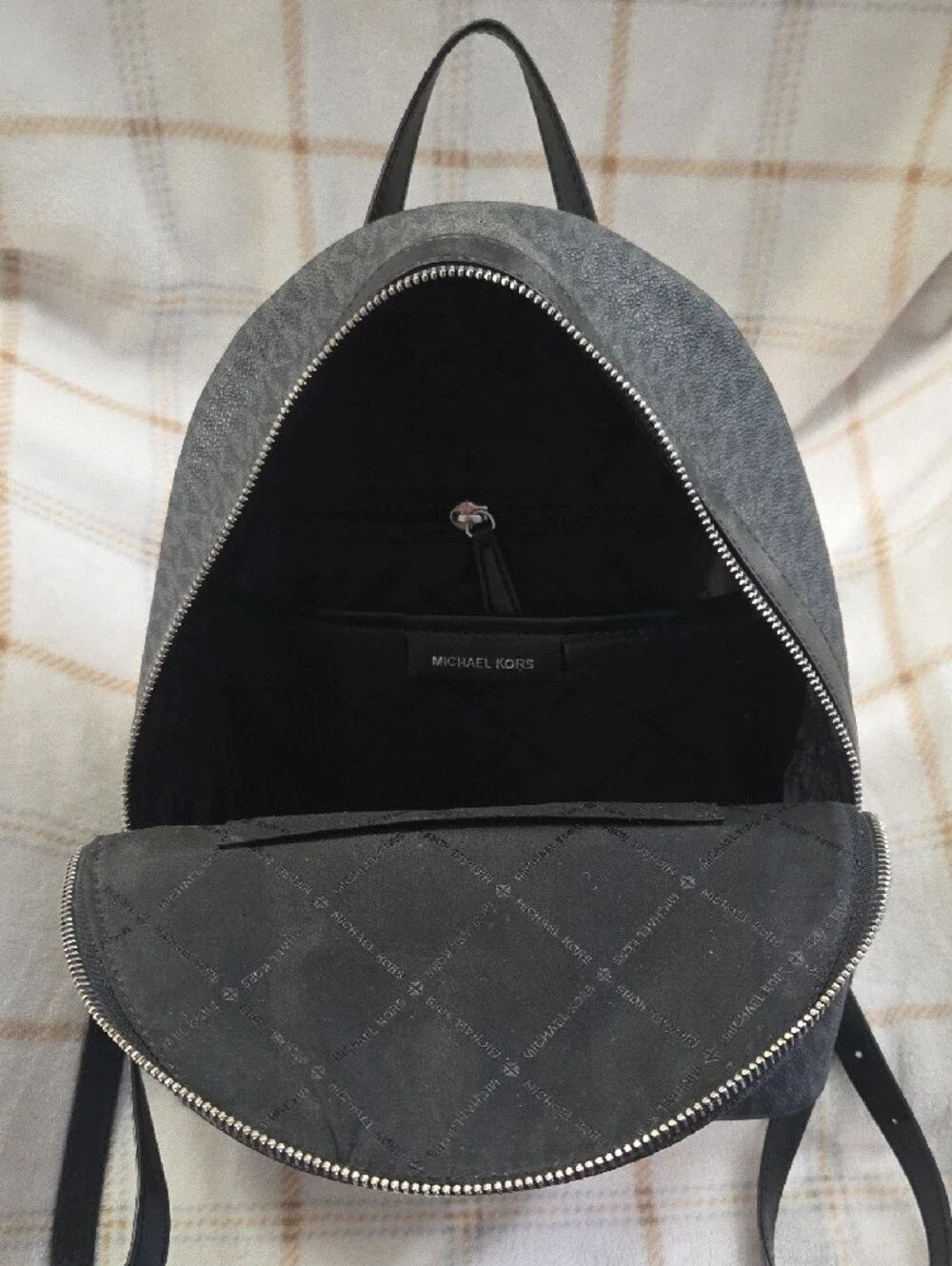 Michael Kors Black Signature Logo Backpack with Silver Hardware